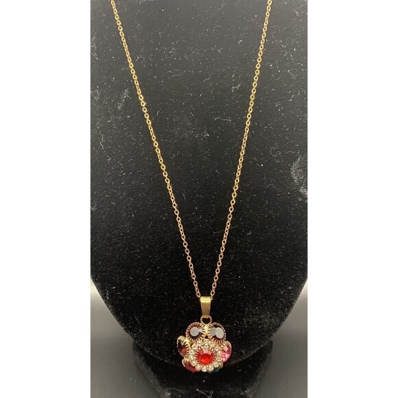 Multicolor Crystal Necklace & Earring Set Rhinestone 18K Gold Plated Pendant 16" - Picture 2 of 6